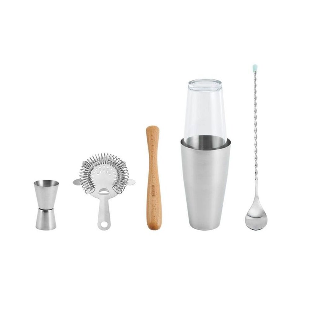 Houdini -  5pc Bar Tool Set (Shaker Jigger Strainer M Silver